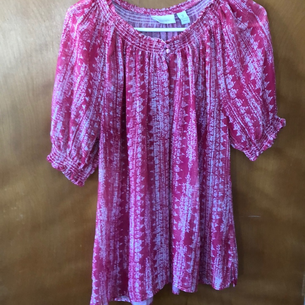 Pink and White Print Blouse